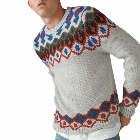 Lucky Brand Other - LUCKY BRAND Light Gray Fair Isle Wool Blend Knit Pull-Over‎ Sweater Men's Size L